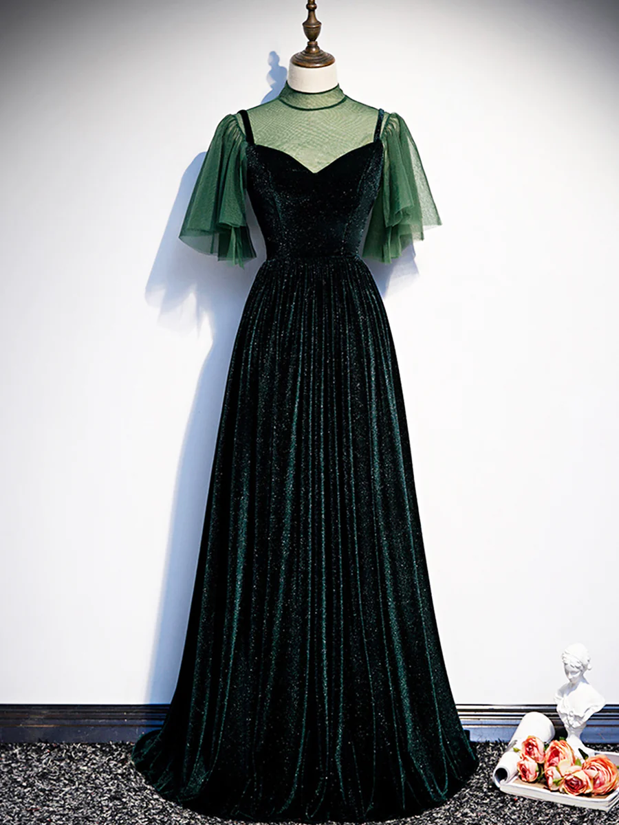 Elegant A-Line Green Evening Dress Long Prom Dress