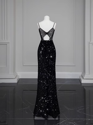 Luxury Mermaid Sequin Evening Dress Black Long Prom Dress
