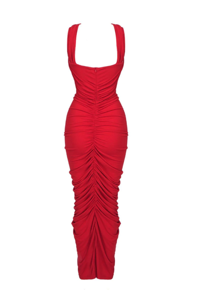 Cross-Front Cutout Rosette Ruched Bodycon Midi Dress 16