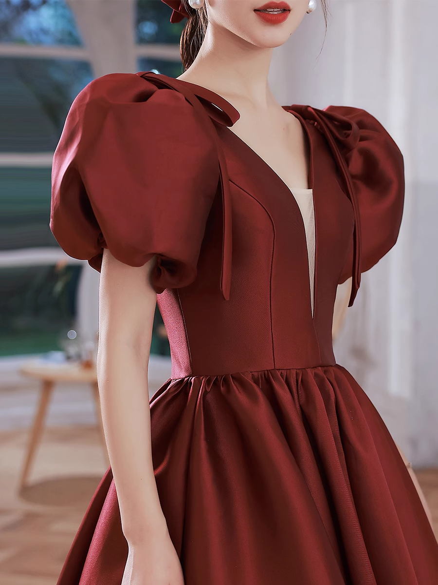 A line Burgundy Party Dresses Long Satin Prom Dresses