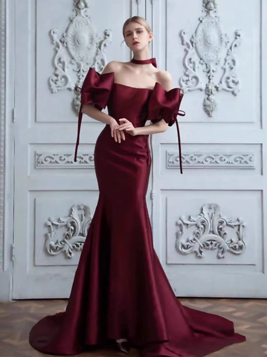 Mermaid Off The Shoulder Burgundy Party Dresses Long Prom Dresses