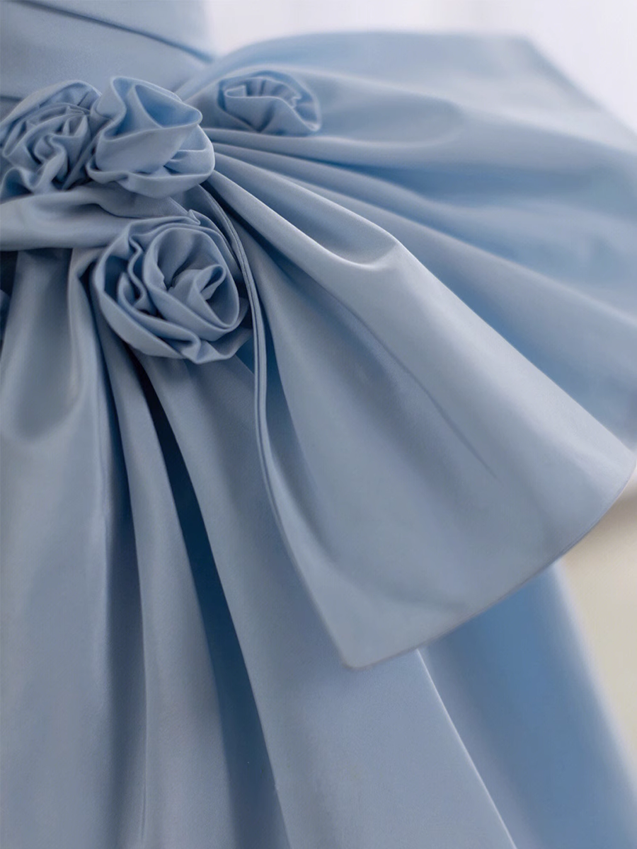 A line Light Sky Blue Party Dresses Long Satin One Shoulder Prom Dresses