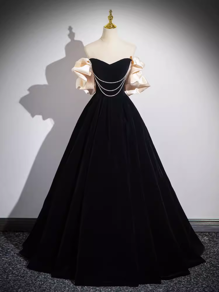 A line Off The Shoulder Evening Party Dress Satin Black Prom Dress