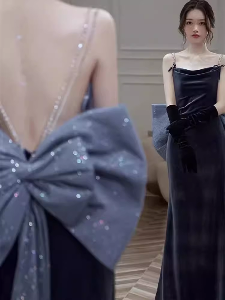 Sexy Mermaid Sleeveless Party Dress Velvet Long Prom Dress