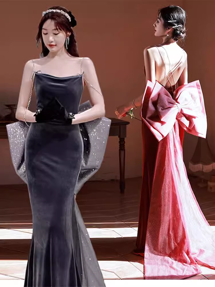 Sexy Mermaid Sleeveless Party Dress Velvet Long Prom Dress