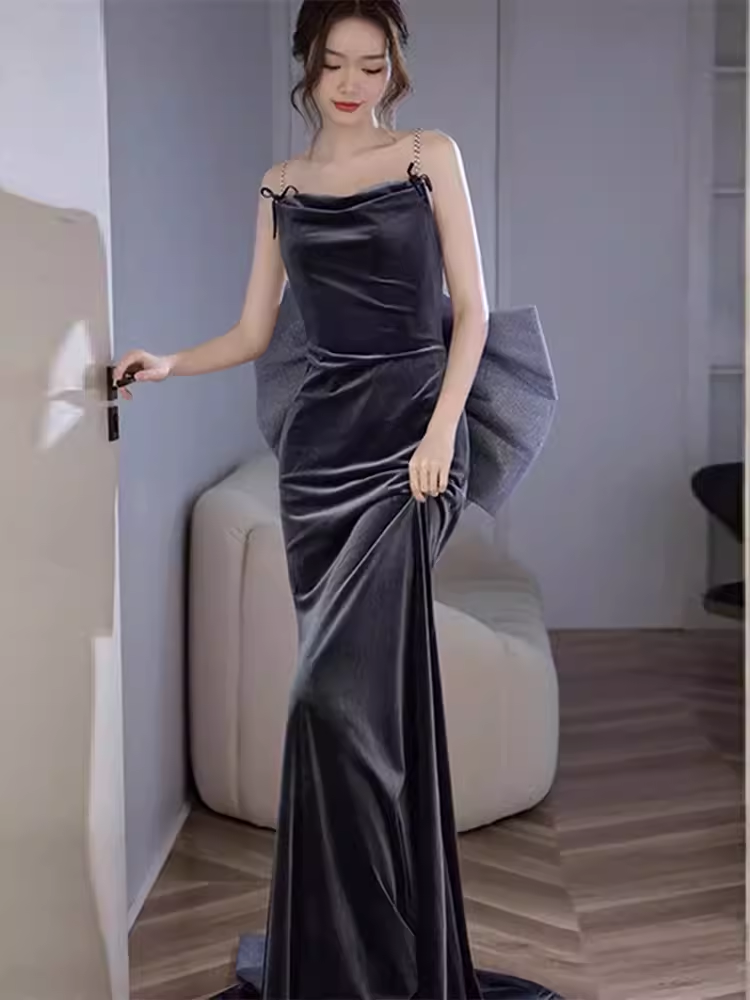 Sexy Mermaid Sleeveless Party Dress Velvet Long Prom Dress