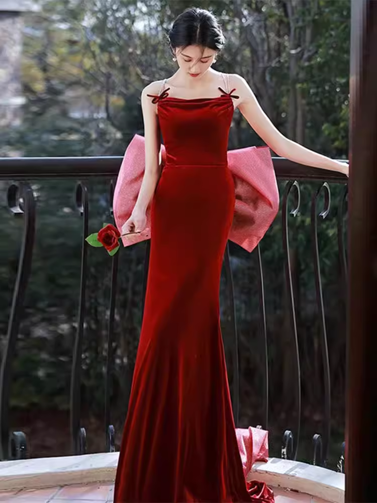 Sexy Mermaid Sleeveless Party Dress Velvet Long Prom Dress