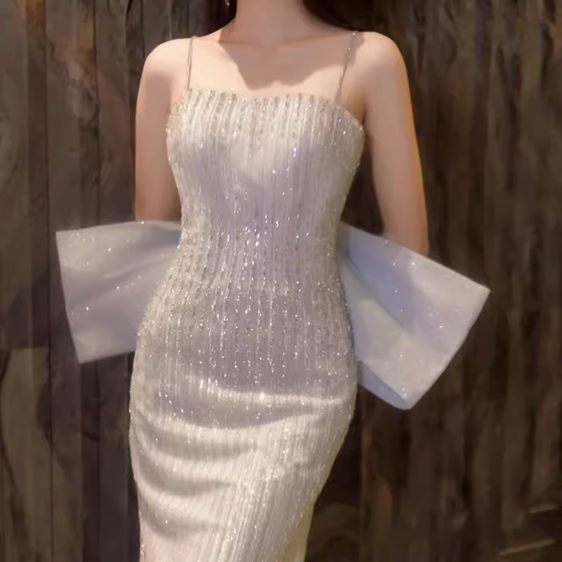 Sexy Mermaid Straps Party Dress Sequin Long Prom Dress