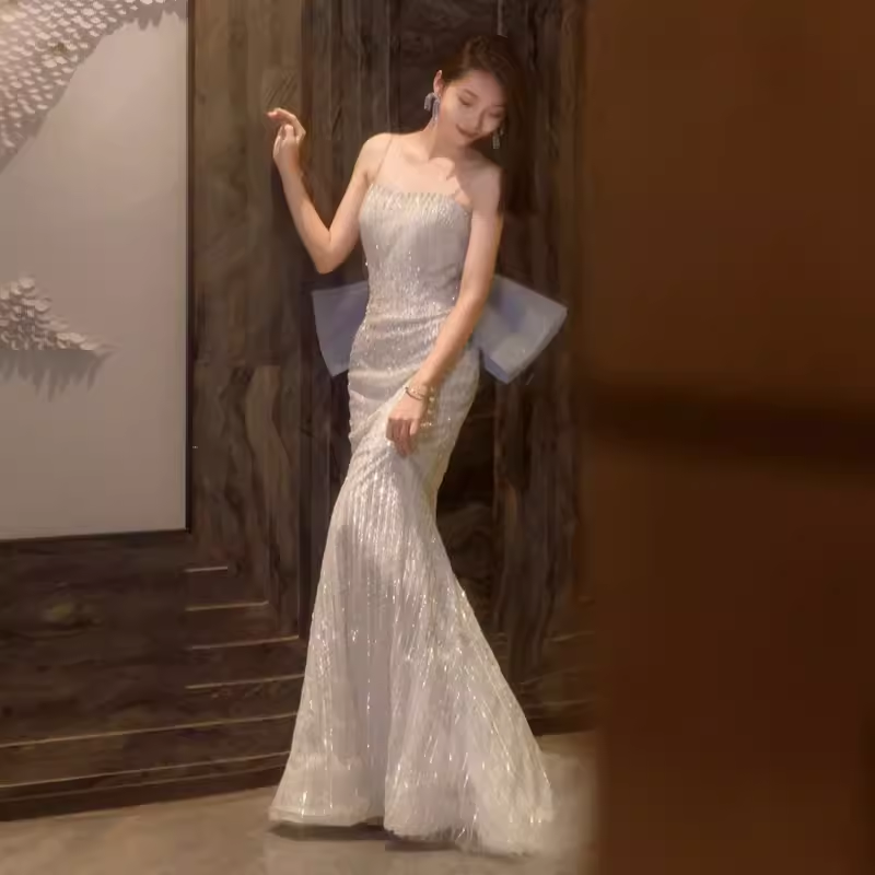 Sexy Mermaid Straps Party Dress Sequin Long Prom Dress