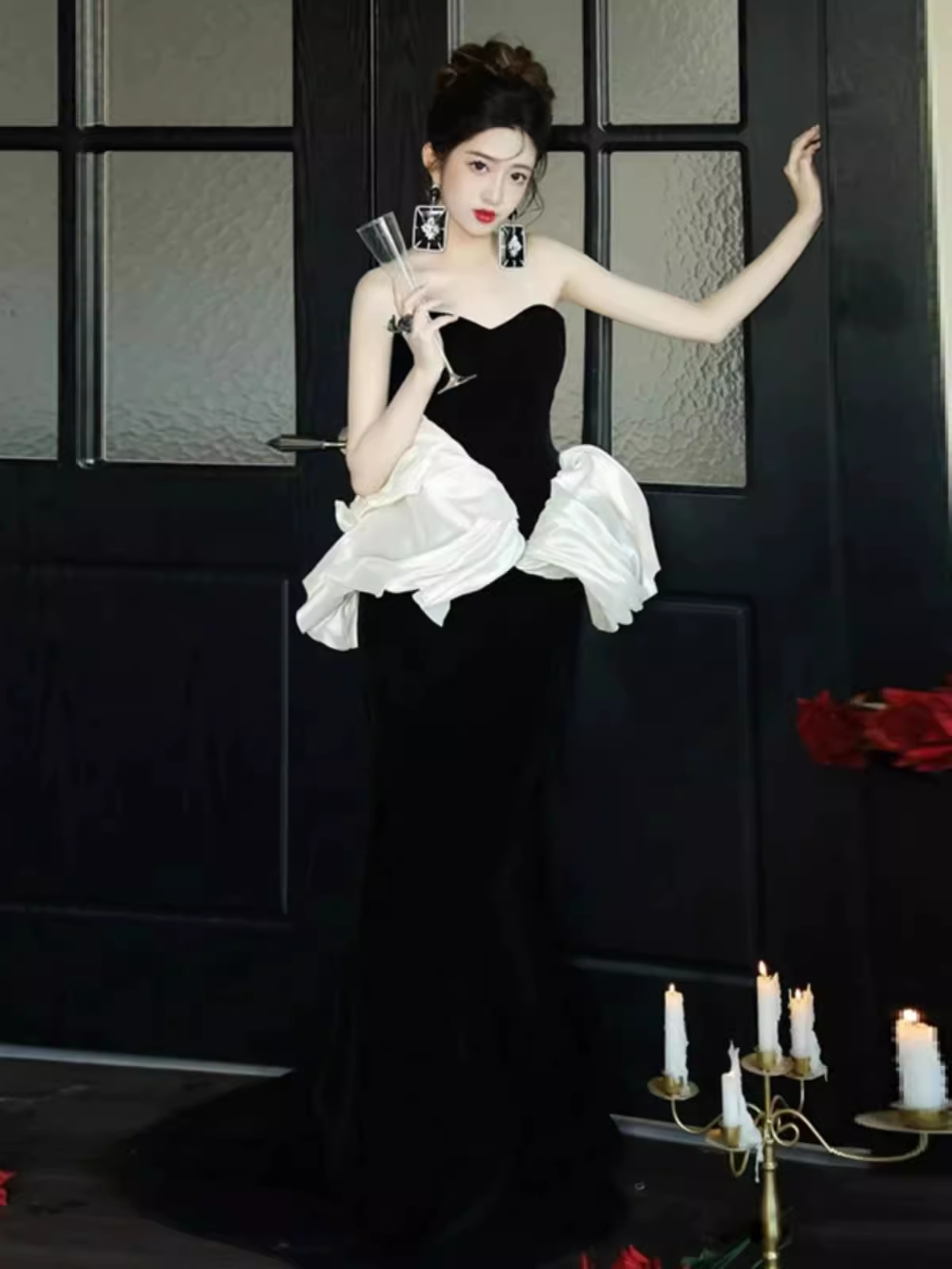 Mermaid Strapless Party Dress Black Long Prom Dress