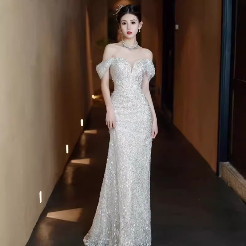 Mermaid Off The Shoulder Sequin Party Dress Long Prom Dress
