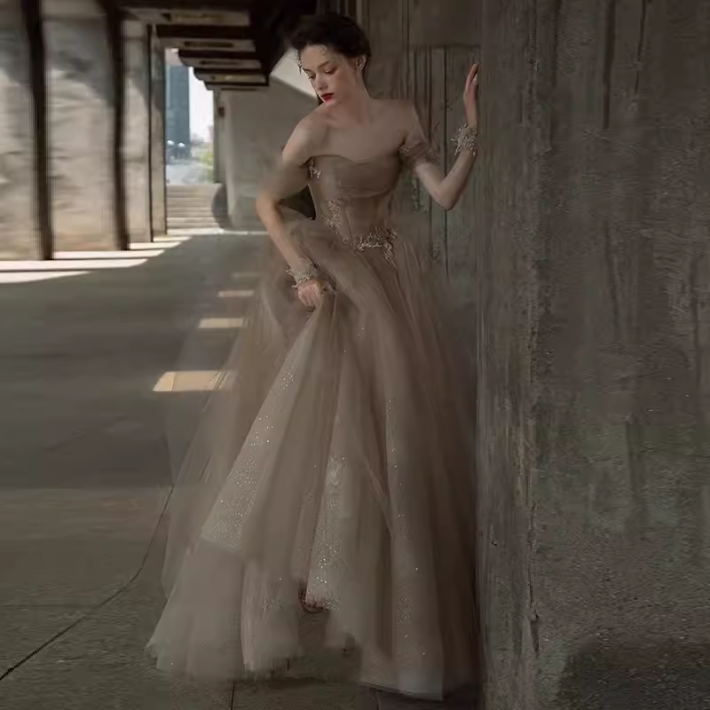 Ball Gown Off The Shoulder Strapless Party Dress Long Tulle Prom Dress