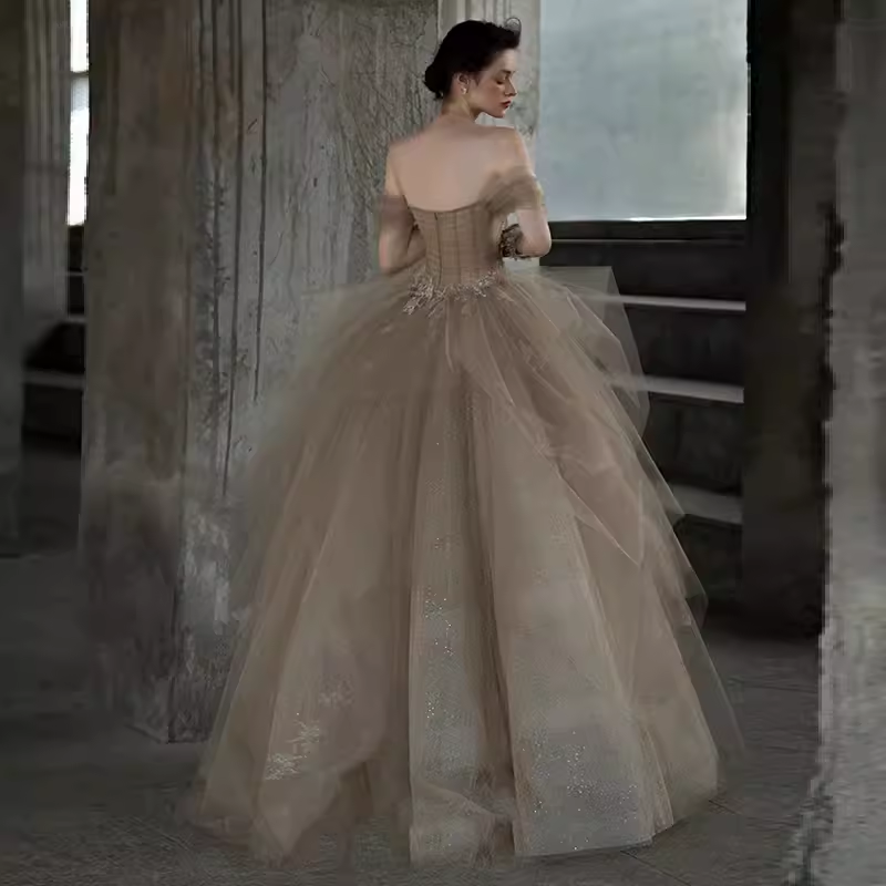 Ball Gown Off The Shoulder Strapless Party Dress Long Tulle Prom Dress