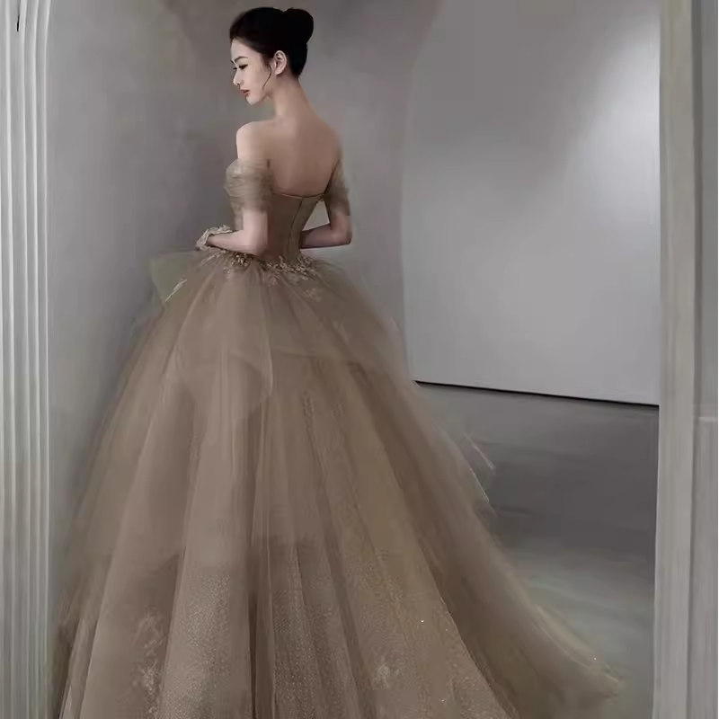Ball Gown Off The Shoulder Strapless Party Dress Long Tulle Prom Dress