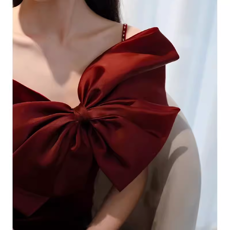 Mermaid Straps Velvet Red Party Dress Long Slit Prom Dress