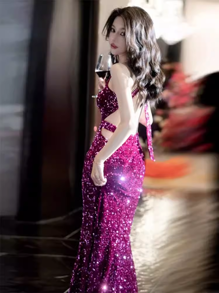 Mermaid One Shoulder Sequin Party Dress Long Prom Dress