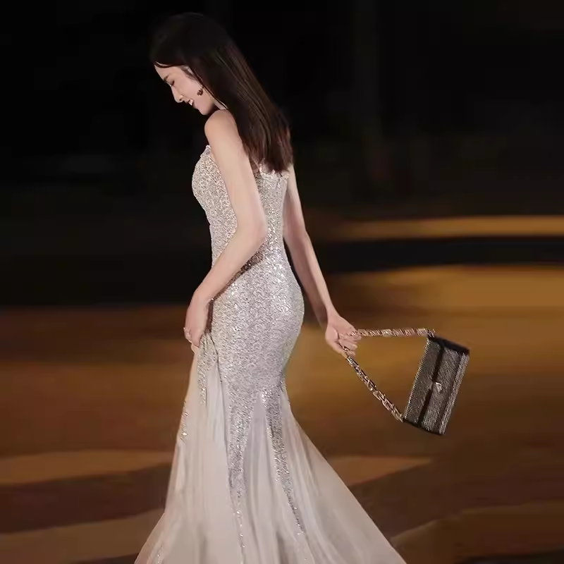 Mermaid Straps Sequin Party Dress Long Prom Dress