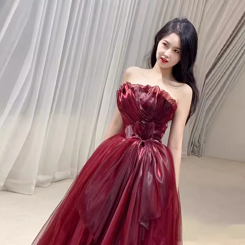Sexy Strapless Red Party Dresses Long Prom Dresses