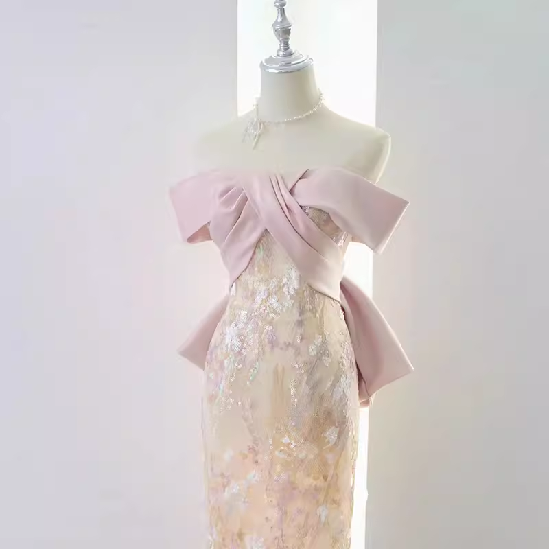 Vintage A line Strapless Party Dresses Pink Prom Dresses