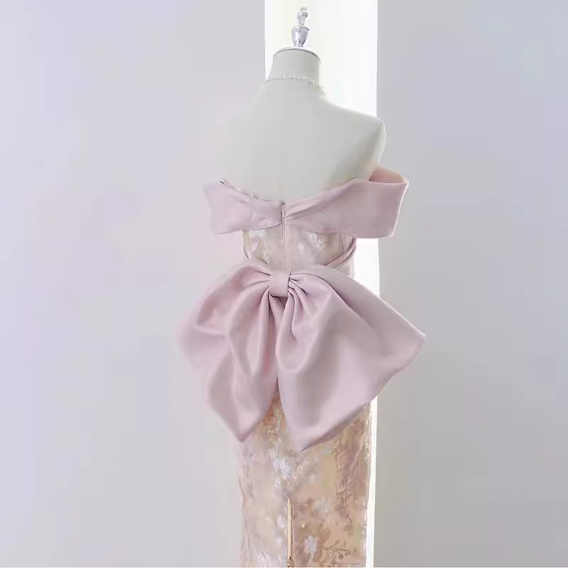 Vintage A line Strapless Party Dresses Pink Prom Dresses