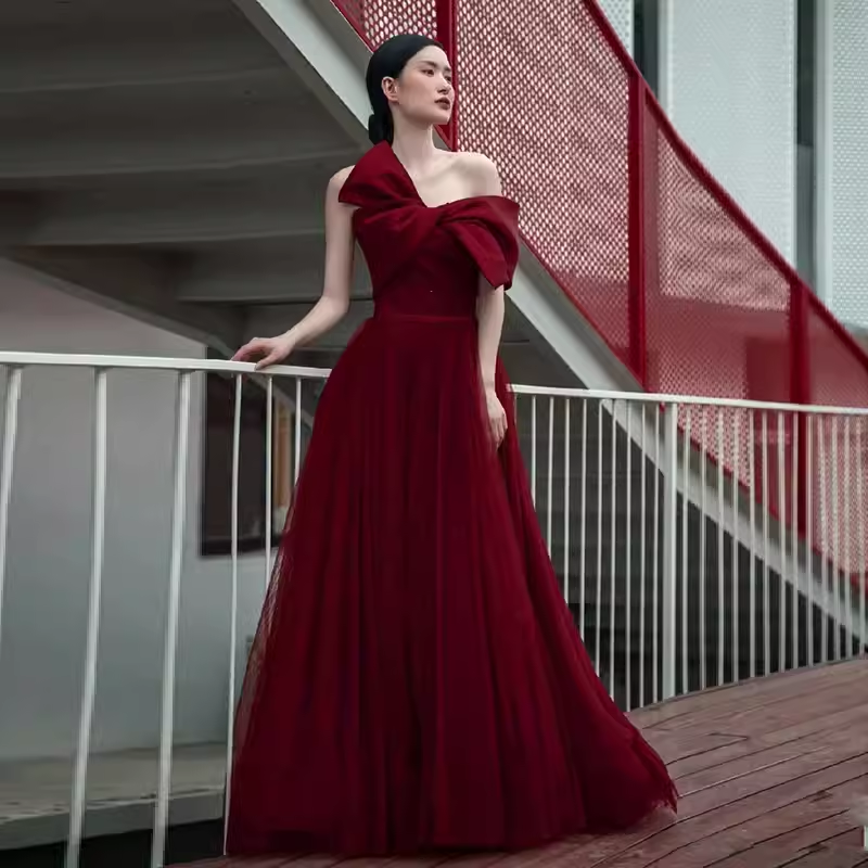 Sexy A line Party Dresses Strapless Red Prom Dresses