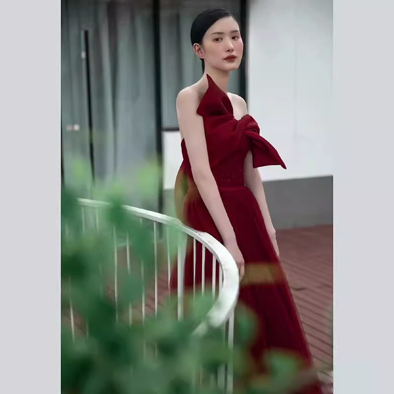 Sexy A line Party Dresses Strapless Red Prom Dresses