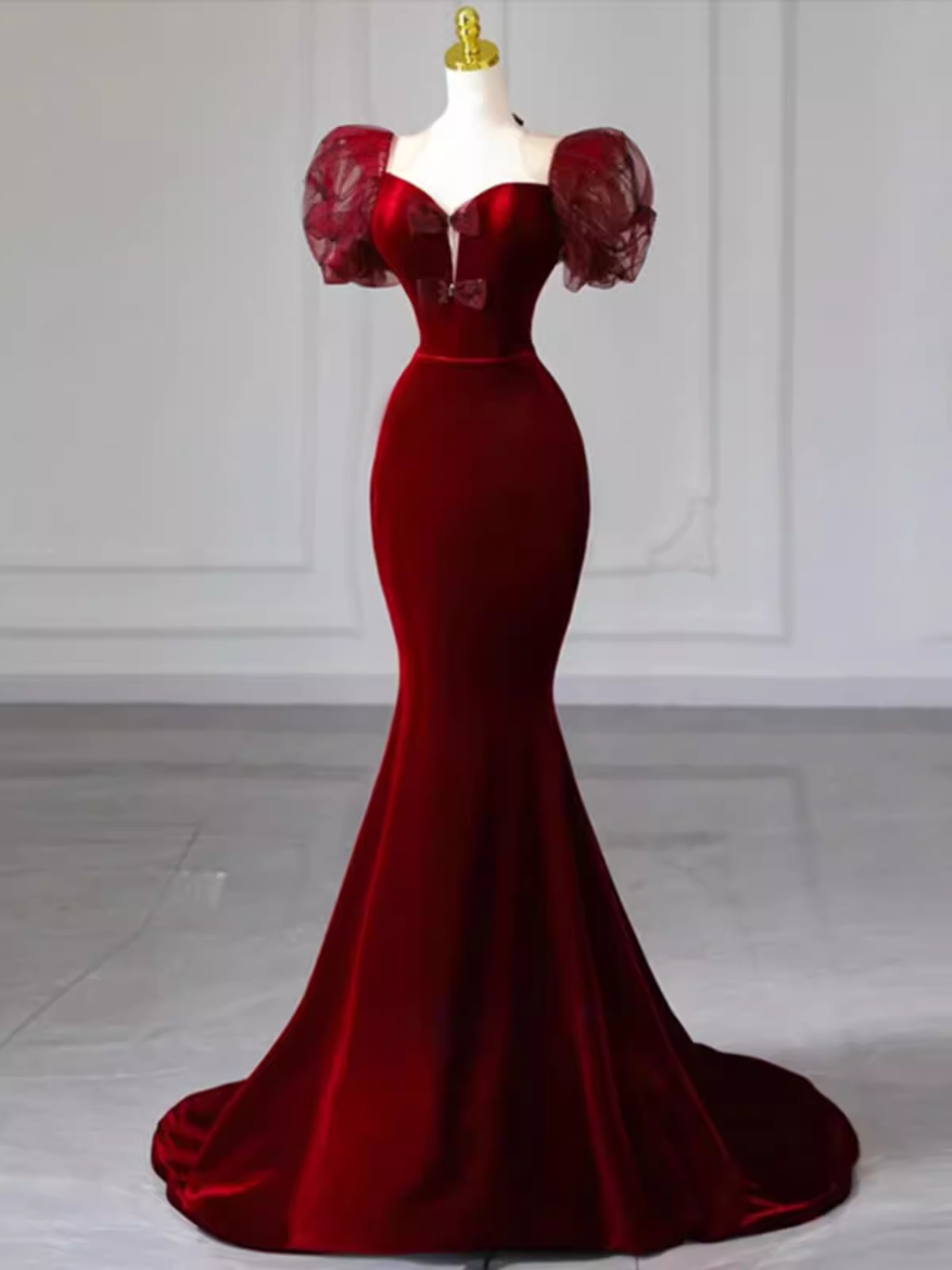 Sexy Mermaid Velvet Party Dresses Red Prom Dresses