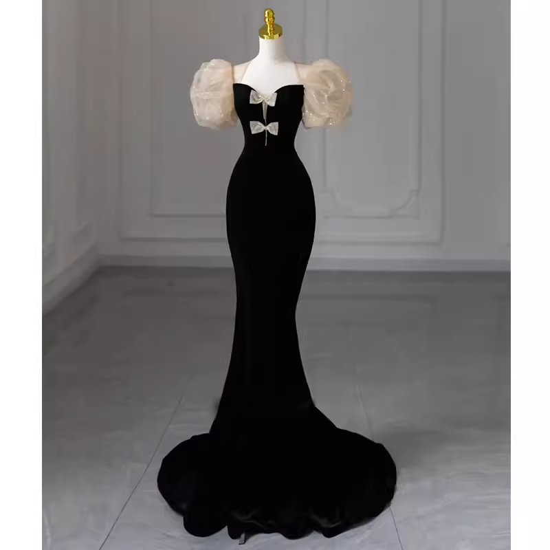 Sexy Mermaid Velvet Party Dresses Black Prom Dresses