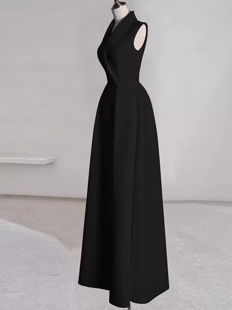 Sexy A line Black Satin Party Dresses Long Prom Dresses