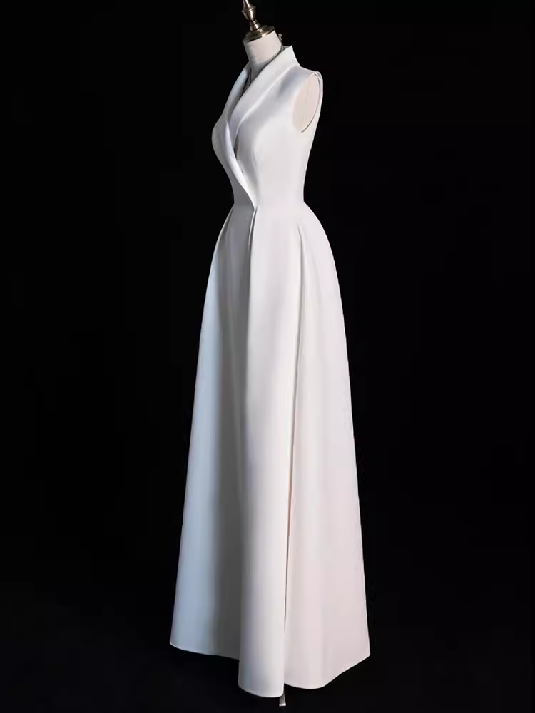 Sexy A line Satin Party Dresses Long White Prom Dresses