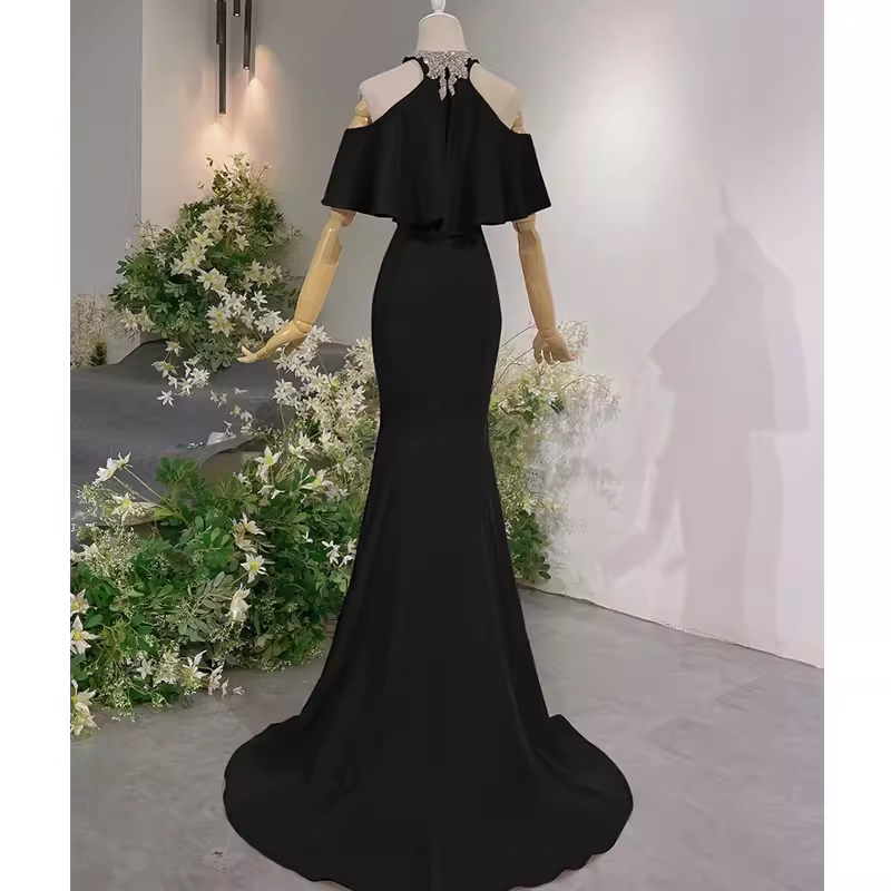 Elegant Mermaid Black Long Prom Dresses Formal Evening Dress