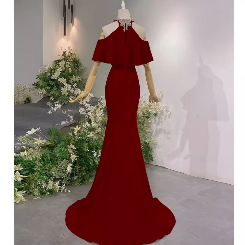 Elegant Mermaid Red Long Prom Dresses Formal Evening Dress