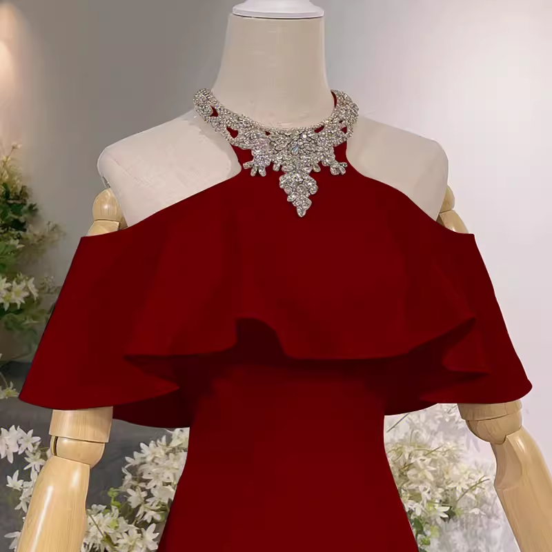 Elegant Mermaid Red Long Prom Dresses Formal Evening Dress