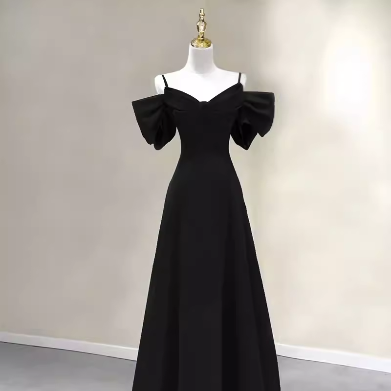 Elegant A line Black Long Prom Dresses Formal Evening Dress