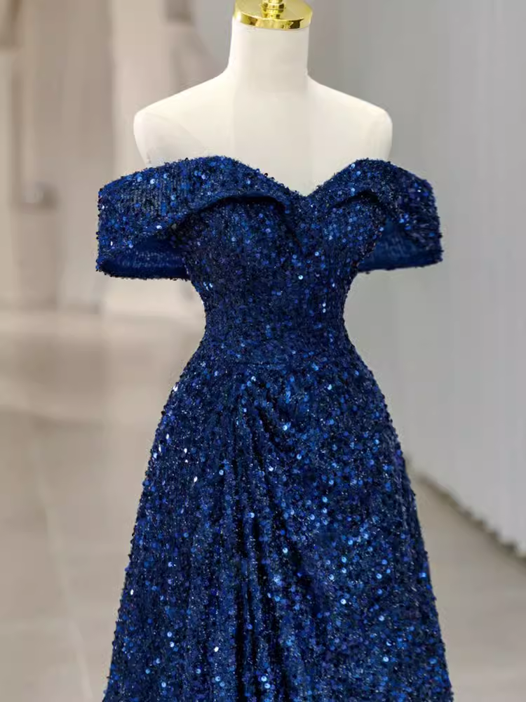 Elegant A line Off The Shoulder Royal Blue Prom Dresses Formal Evening Dress