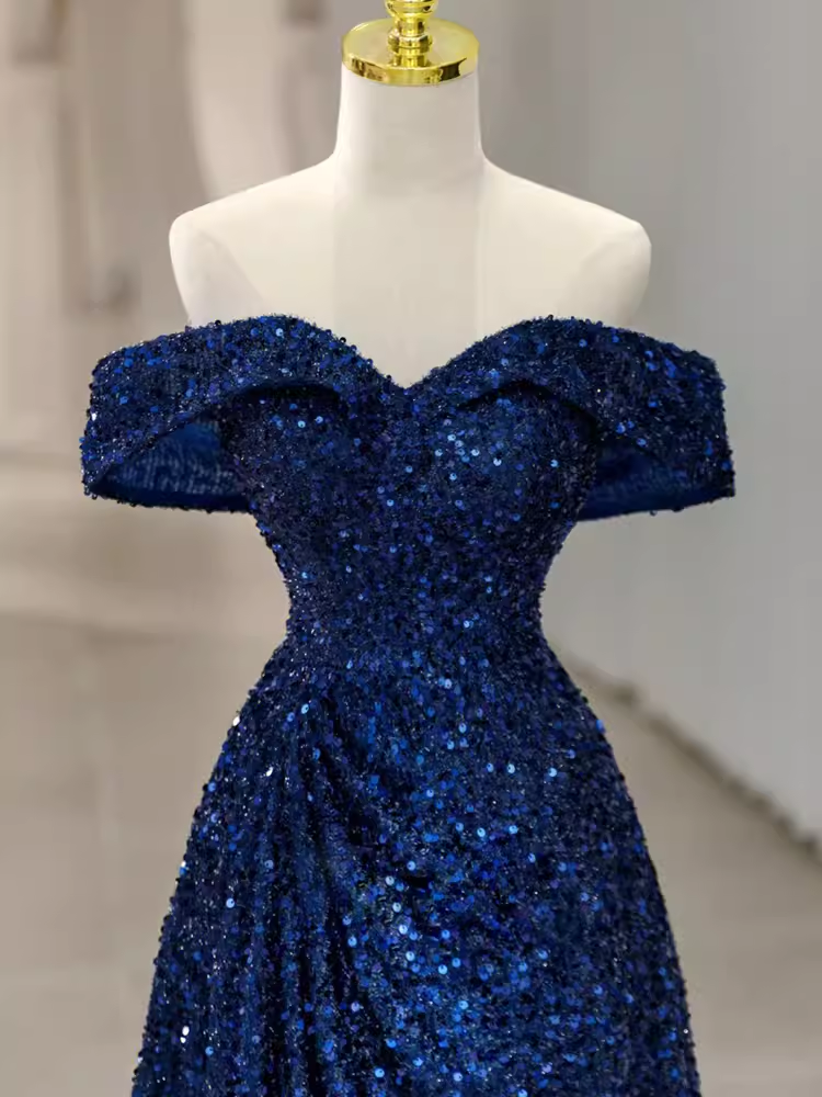 Elegant A line Off The Shoulder Royal Blue Prom Dresses Formal Evening Dress