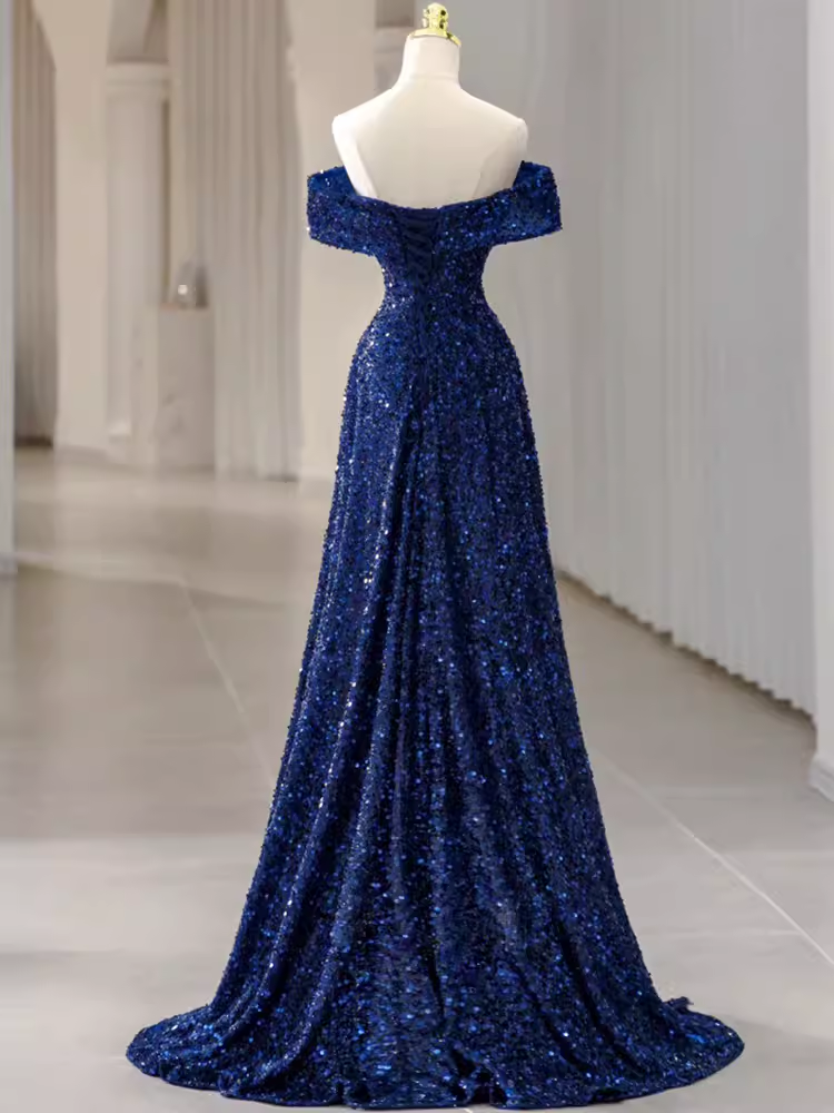Elegant A line Off The Shoulder Royal Blue Prom Dresses Formal Evening Dress