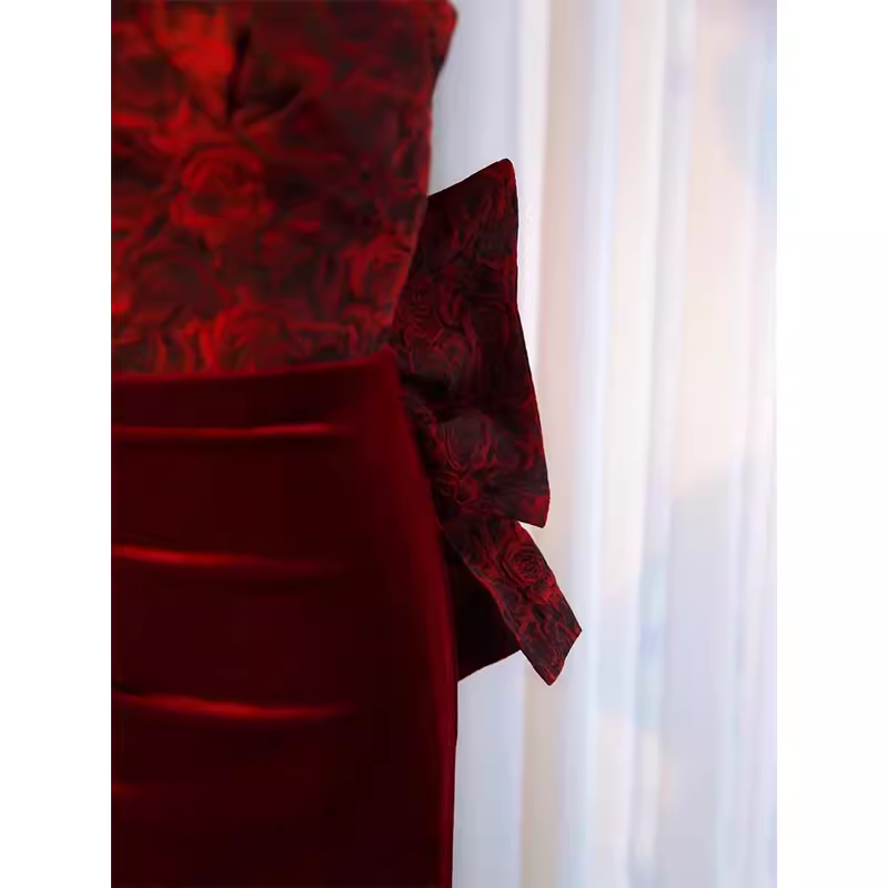 Sexy Sheath Long Senior Burgundy Velvet Prom Dress Formal Dress