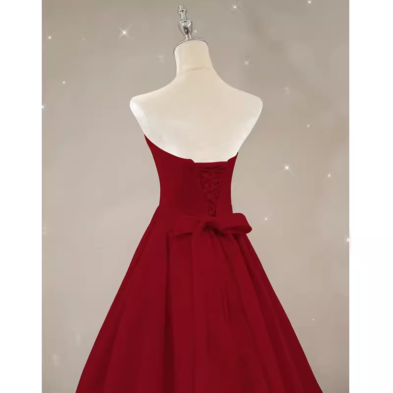 Simple A line Strapless Long Red Prom Dress Evening Dress