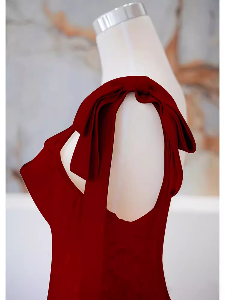 Simple A line Straps Long Red Prom Dress Evening Dress