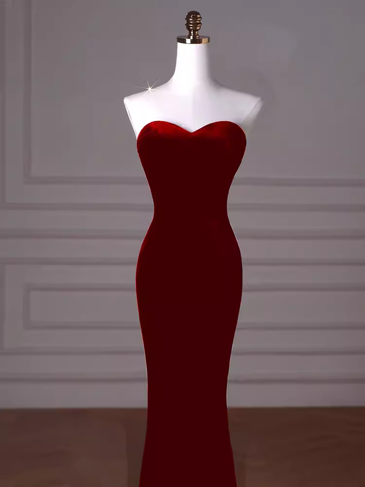 Mermaid Strapless Red Prom Dress Long Party Dresses