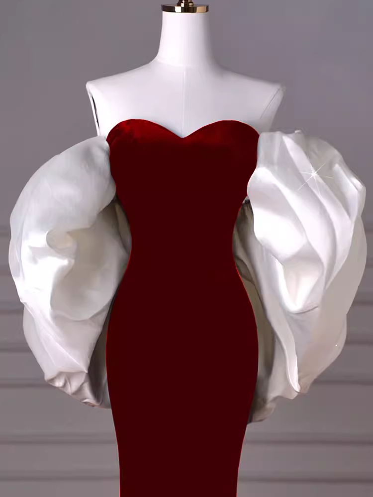 Mermaid Strapless Red Prom Dress Long Party Dresses