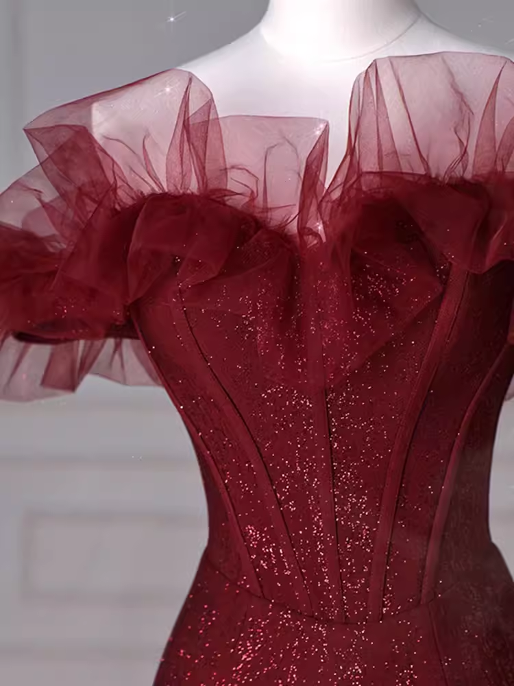 Sparkly Mermaid Burgundy Sequin Long Prom Dress Party Dresses