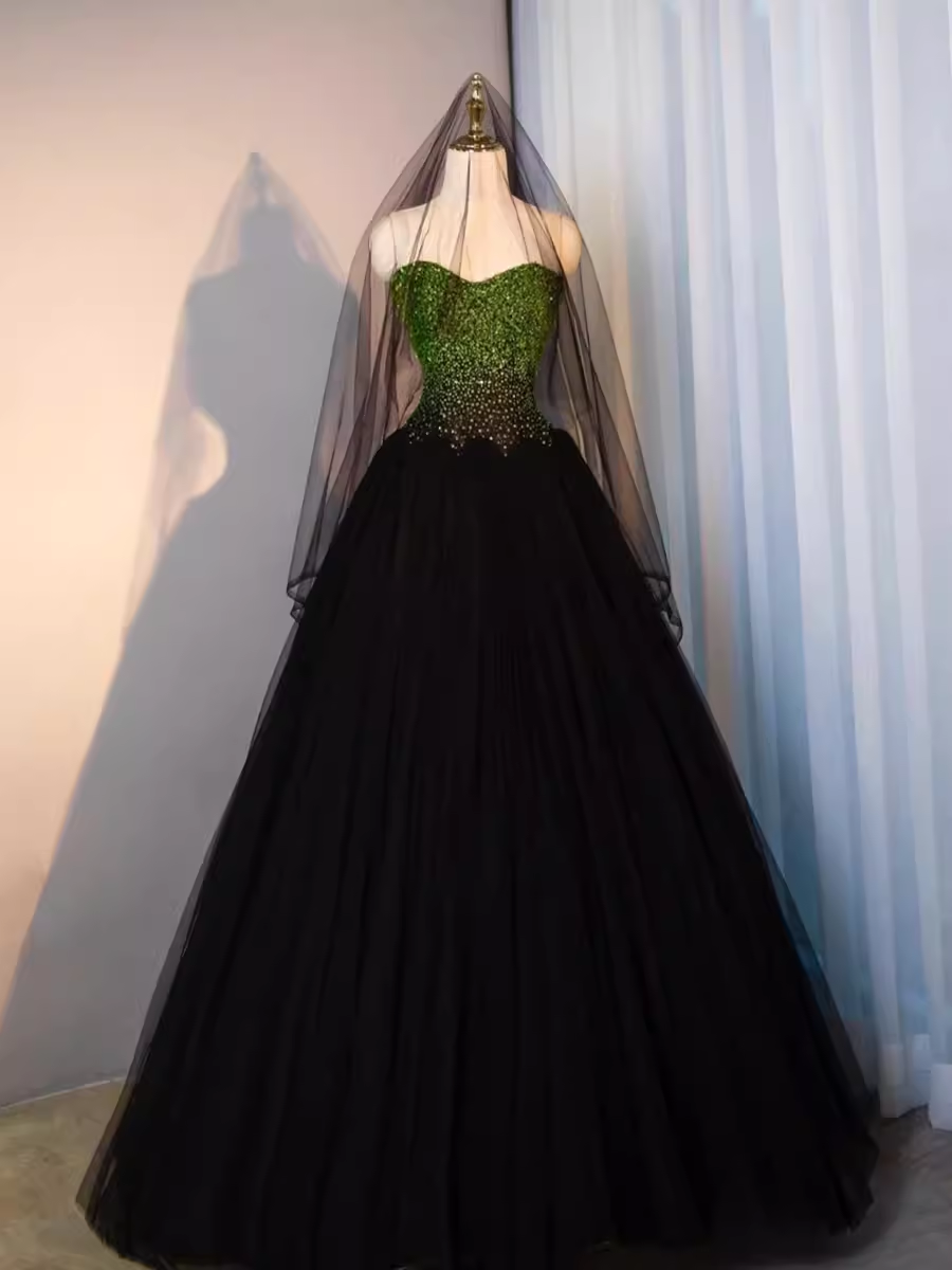 Ball Gown Sweetheart Tulle Black Prom Dresses Evening Dress