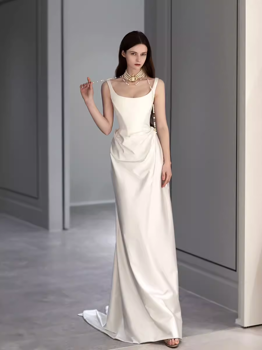 Simple Mermaid Off The Shoulder White Prom Dresses Evening Dress