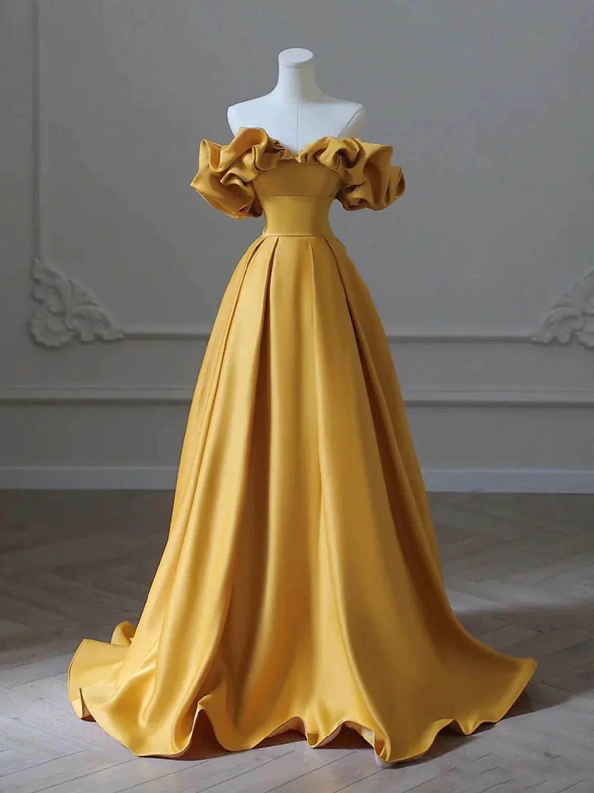 Yellow Off Shoulder Long Formal Evening Dresses Prom Dress