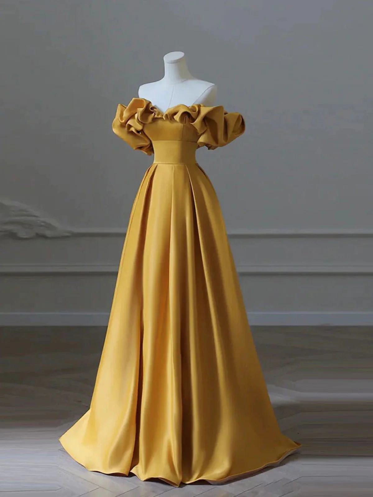 Yellow Off Shoulder Long Formal Evening Dresses Prom Dress