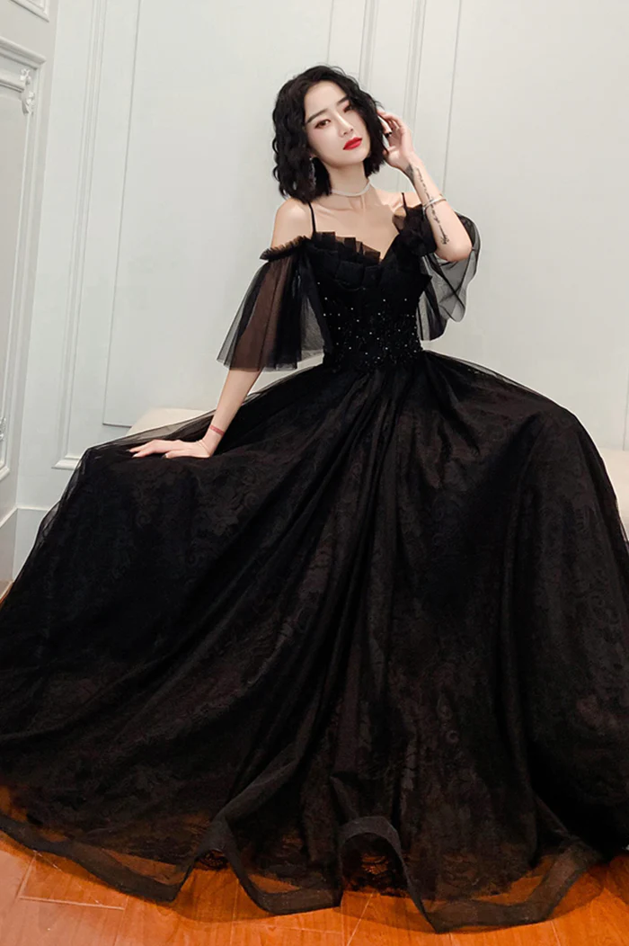 Beautiful Black Off the Shoulder Evening Dress Prom Dresses
