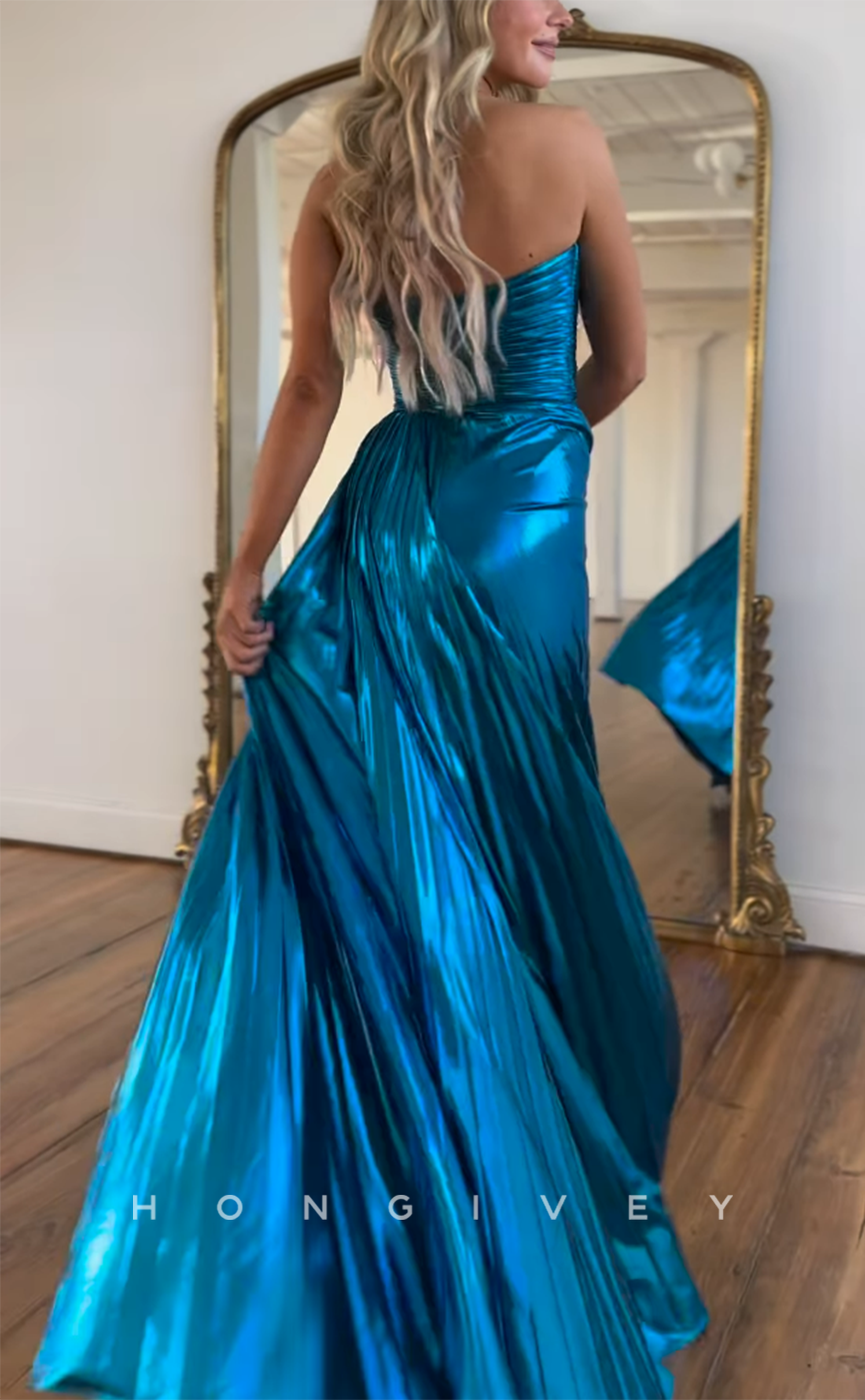 L2809 - Sweetheart Sleeveless A-Line With Side Slit Party Prom Evening Dress - Fashionpara