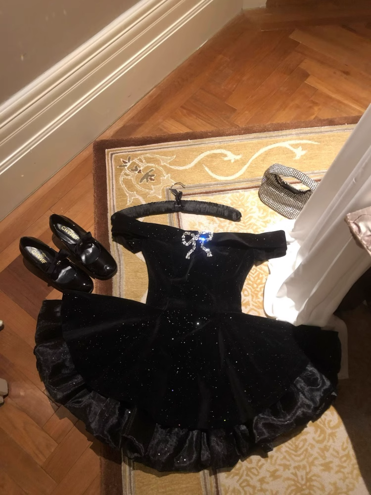 Black Off The Shoulder Velvet Short Party Dress Birthday Dress S212